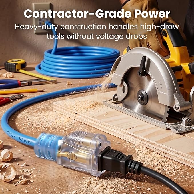 GEARit 100 Ft Extension Cords 14/3 Gauge Outdoor/Indoor SJTW 14 AWG 3 Prong Heavy Duty Power Cable 13A 125V 1625W for Lawn, Garden, Appliances Blue