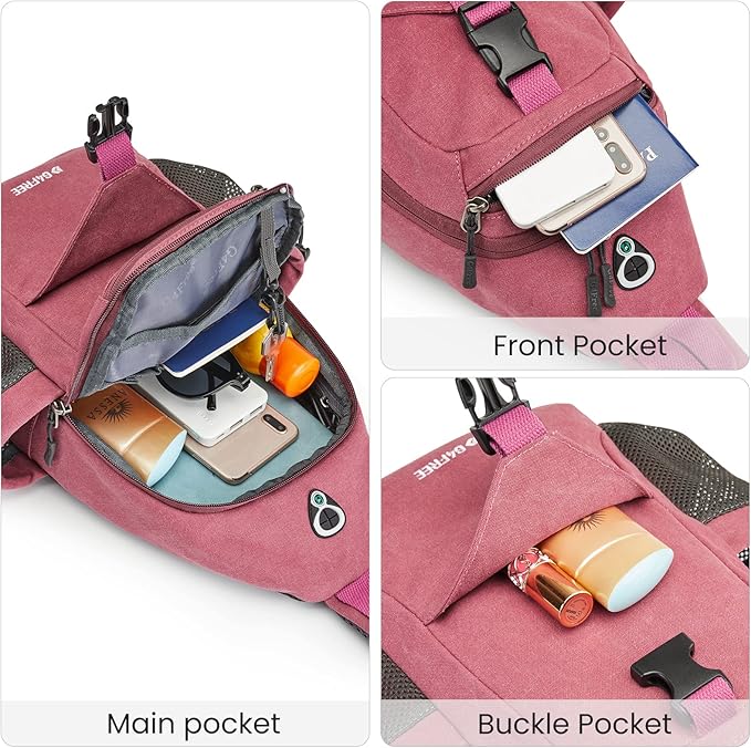 G4Free Canvas Sling Bag Crossbody Backpack with USB Charging Port & RFID Blocking, Hiking Daypack Chest Bag for Women Men