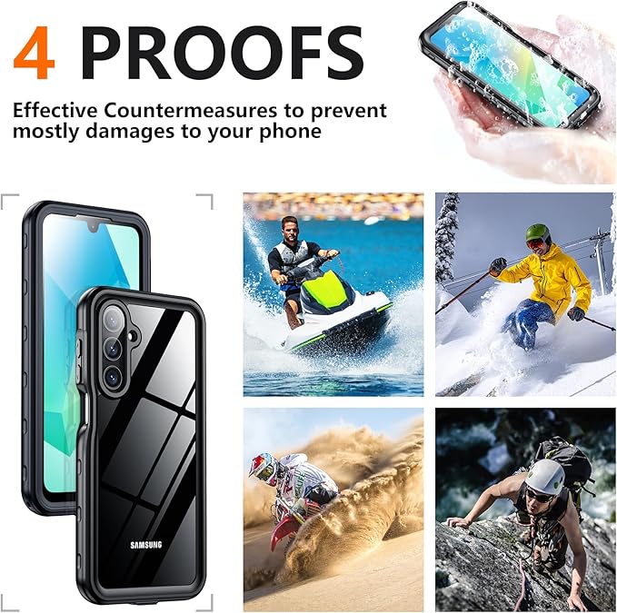 SPIDERCASE for Samsung Galaxy A16 5G Case Waterproof,Built-in Screen & Camera Lens Protector [IP68 Underwater][12FT Military Shockproof] Full Body Protection Phone Case,Black/Clear