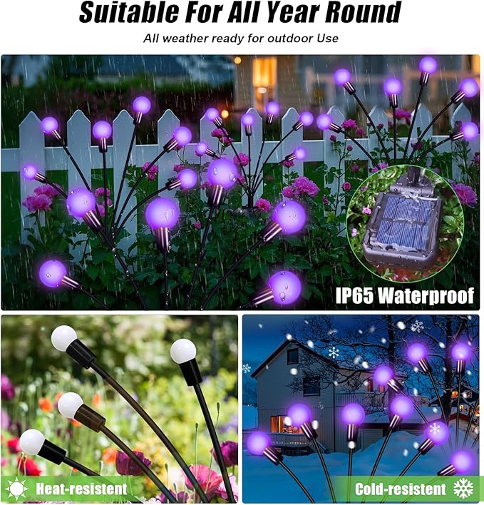 NBQQ Solar Garden Lights Outdoor, Waterproof Solar Powered Lights for Yard Pathway Patio, Swaying Lawn Decor as Gardening Gifts for Women Holiday (Purple, 6 Pack)