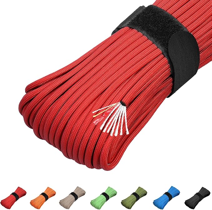 Survival Paracord 550 Fire Paracord Survivor Cord Nlyon Rope 10 Strands US Military Type III 550 Parachute Cord with Integrated Fishing Line, Fire-Starter Tinder 4 in 1