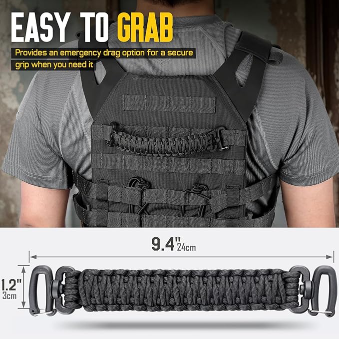 Tactical Paracord Handle，9-core Weaving Paracord Strap for Bag Strap Replacement，Molle Attachment with Metal/Plastic Clips for Backpack Sling Bags Water Bottle Holder