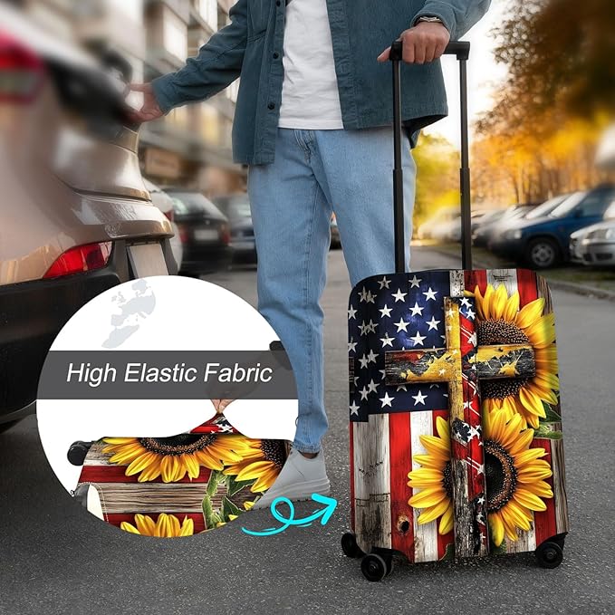 Luggage Cover Protector for 22-24 Inch Suitcases, TSA Approved Elastic Travel Suitcase Covers, Anti-Scratch Washable Luggage Sleeve for Carry On & Checked Bags, Cross American