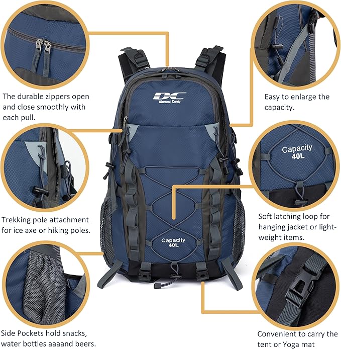 Diamond Candy Waterproof Hiking Backpack for Men and Women, Lightweight Day Pack for Travel Camping | Waterproof, Lightweight, for Travel Camping