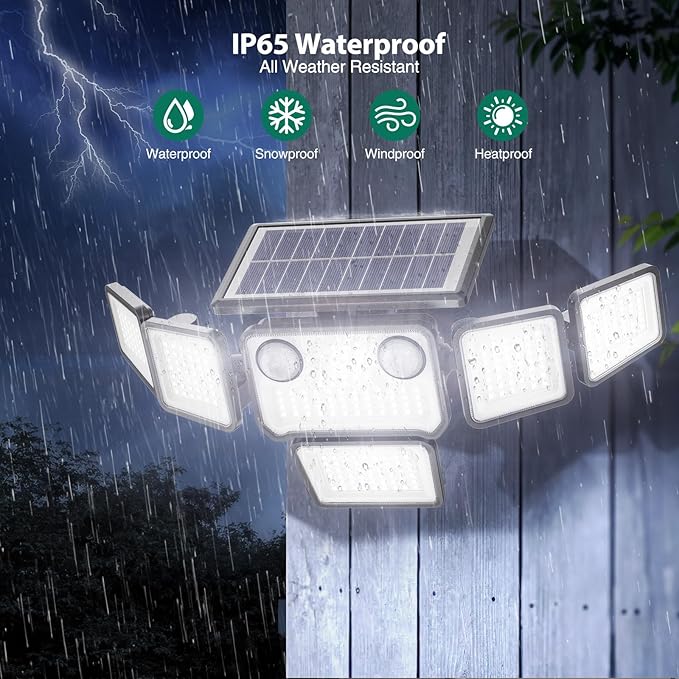 Solar Lights Outdoor, 6000LM 310 LEDs Dual Motion Sensor Solar Flood Lights 6 Heads Security Wall Lights, IP65 Waterproof, Remote Control for Garden, Outside, Backyard, 2 Pack