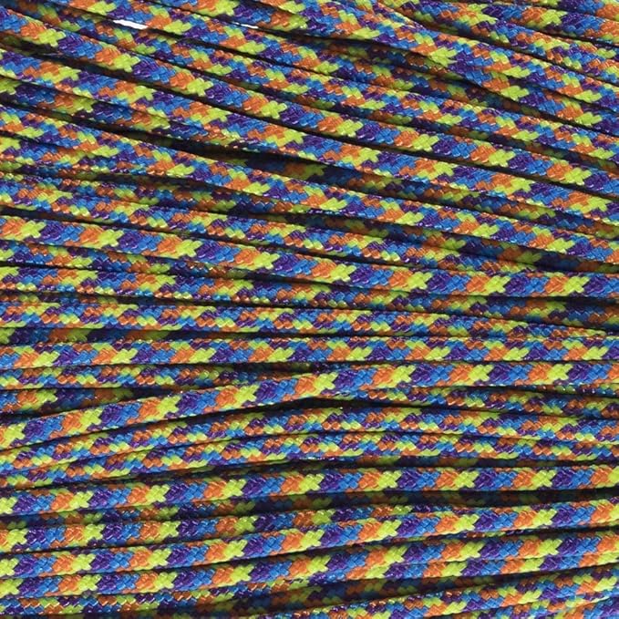 Paracord Planet 275lb Paracord – 3/32 Inch (2.38 mm) Nylon Crafting Cord with 5 Strand Inner Core – Mardi Gras (250 ft)