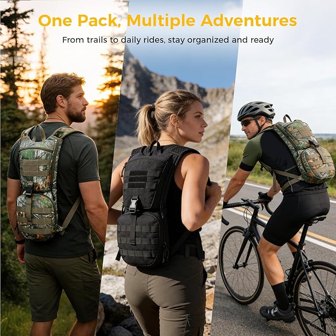 Blue Quartz Hydration Backpack with 3L Water Bladder, Lightweight Hiking Backpack with Phone Pocket, Tactical Molle Water Backpack for Running, Biking, Climbing, Hydro Pack for Men Women