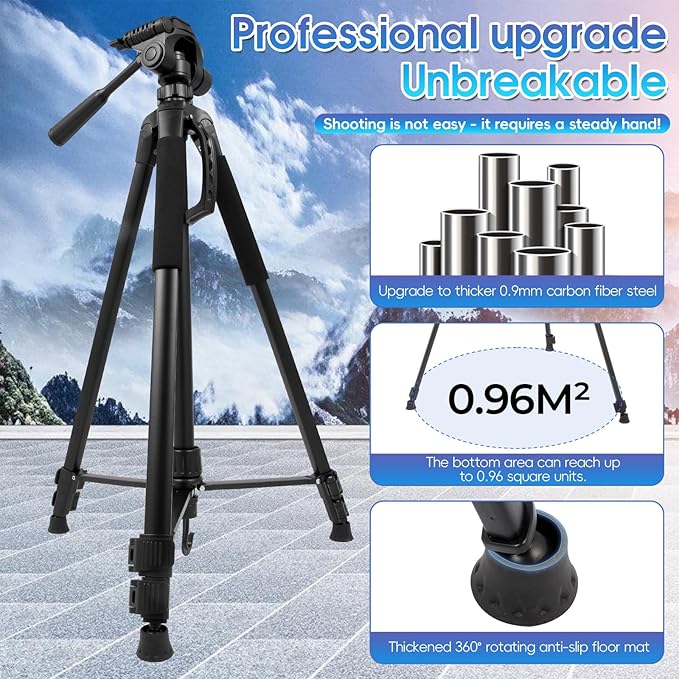 Tripod Stand for Camera & Cell Phone,68” Professional Stand with Carry Bag and Phone Holder,Sturdy & Stable Height Adjustable Multi-Angle Shot Selfie Stick Tripod,Max Load 11Lb(Black)