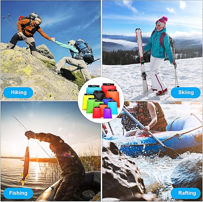 Shappy 6/12 Pcs Waterproof Dry Bags, Lightweight Outdoor Waterproof Dry Stuff Sacks 15/8/5/4/3/2 L and Long Adjustable Shoulder Strap for Kayaking Rafting Boating Hiking Camping