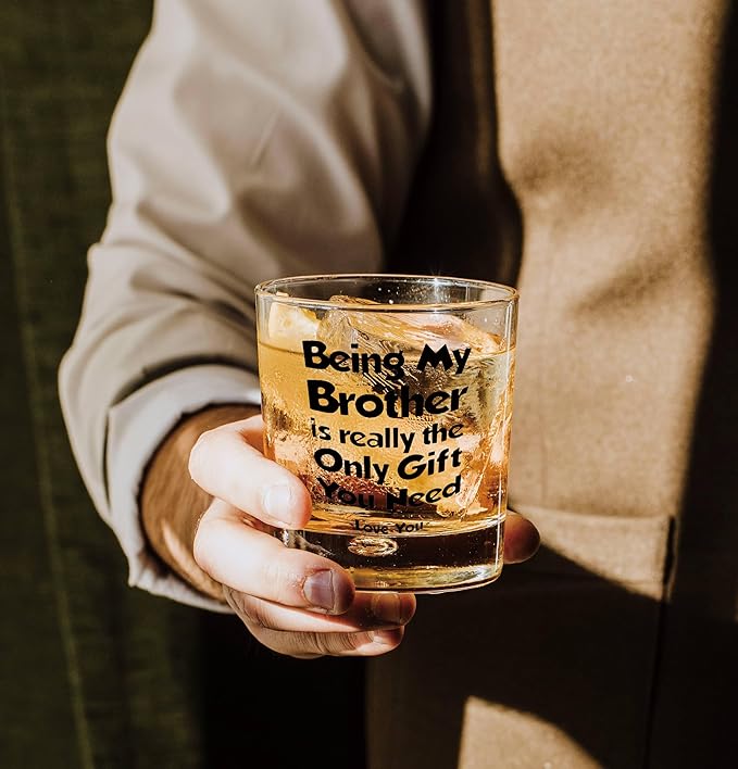 Nogrit Brother Gifts Whiskey Glasses 10 oz, Brothers Gifts for Birthday Father's Day, Being My Brother Is the Only Gift Old Fashioned Rocks Glasses for Men Drinking Cocktail Scotch Vodka Tequila Rum