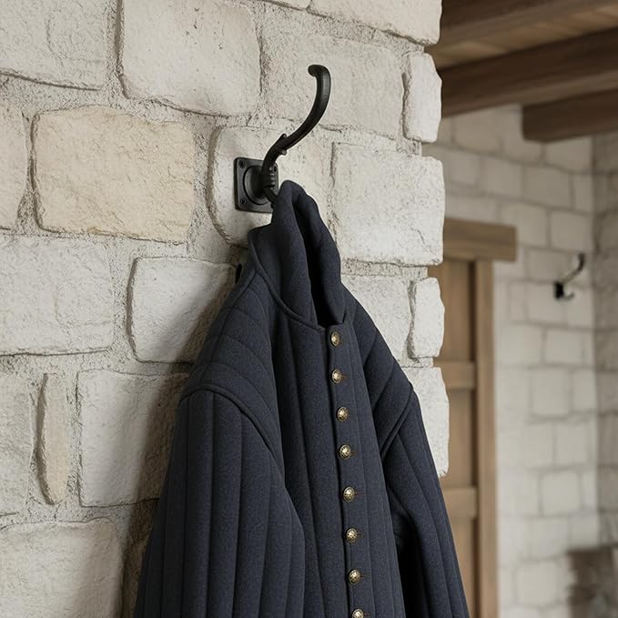 Mystic Colonial Medieval Wall Hooks Hand-Forged Black Coated | Rustic Heavy-Duty Hangers for Coats, Cloaks, Keys & Home Decor - Pack of 10