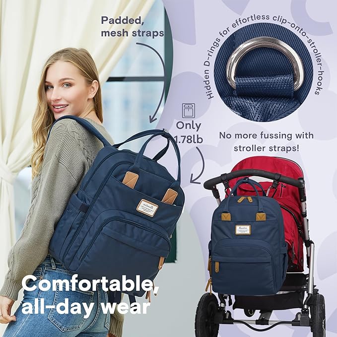 RUVALINO Diaper Bag Backpack-Multifunction Baby Travel Bag with Changing pad, Insulated Bottle Holders & Pacifier Case, Large Capacity, Waterproof, Peacock Blue