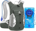 Hydration Backpack with 2L Water Bladder - Lightweight 15L Daypack with Phone-Sized Hip Belt Pockets, Anti-Chafe Cotton Edging & No-Bounce Straps - Small Water Backpack for Hiking, Running, Skiing