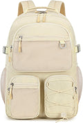 Lohol Water Resistant Backpack with Mulitiple Pockets for School Travel Outdoor College, 15.6 inch Laptop Bookbag for Girls and Women (Beige)