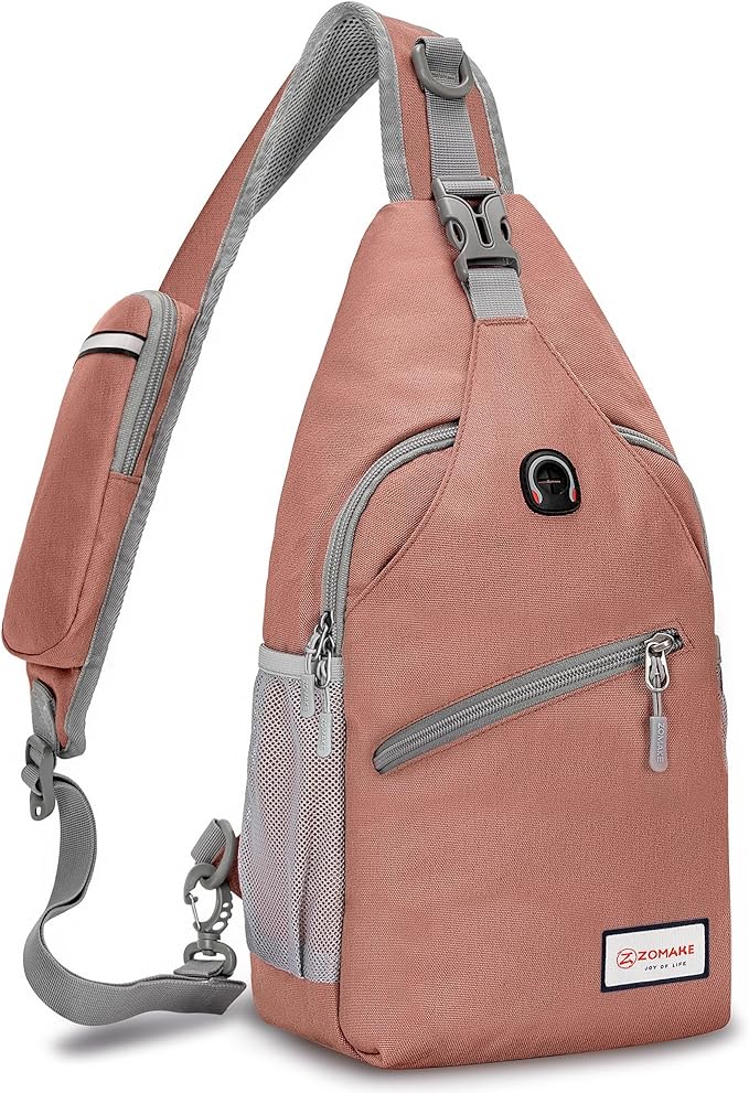 ZOMAKE Sling Bag,Small Crossbody Sling Backpack,Water Resistant Shoulder Daypack for Travel,Anti Thief Chest Bag for Hiking(Pink(New))