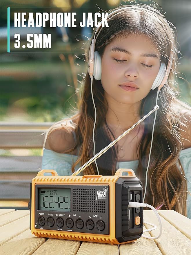 Emergency Radio 12000mAh - NOAA Weather Alert Radio with Auto-Scan & SOS Alarm, Solar Hand Crank 6-Way Power, Flashlight, Reading Lamp for Outdoor, Hiking, Emergencies