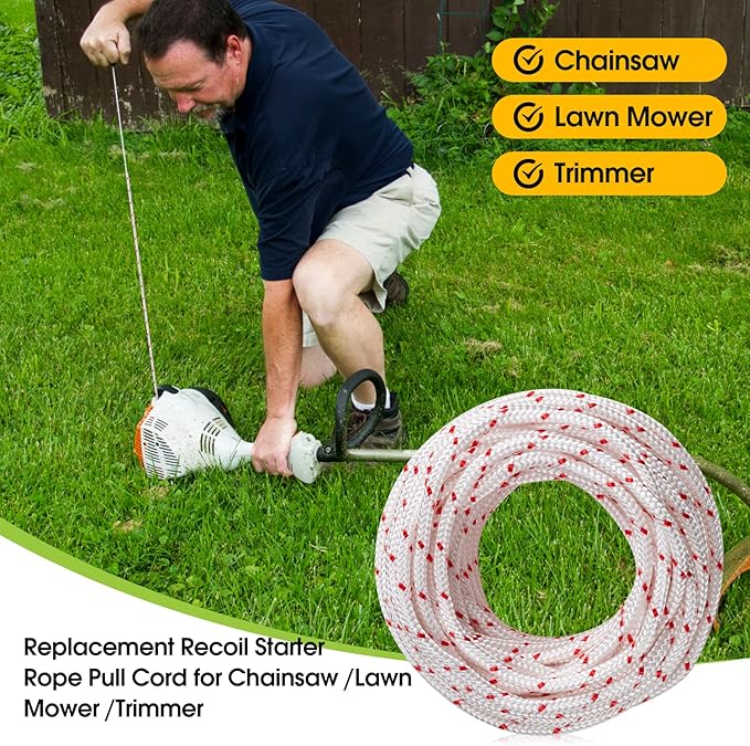 RayTour 6.0mm 10 Meters Replacement Recoil Starter Rope Pull Cord for Husqvarna STIHL Craftsman Chainsaw Lawn Mower Trimmer