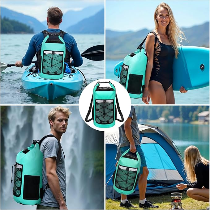 Pimoys Dry Bag, 25L Waterproof Backpack, Dry Bags Kayak for Women Men, Roll Top Outdoor Travel Bag for Boating, Kayaking, Fishing, Hiking, Rafting(Lake Blue)