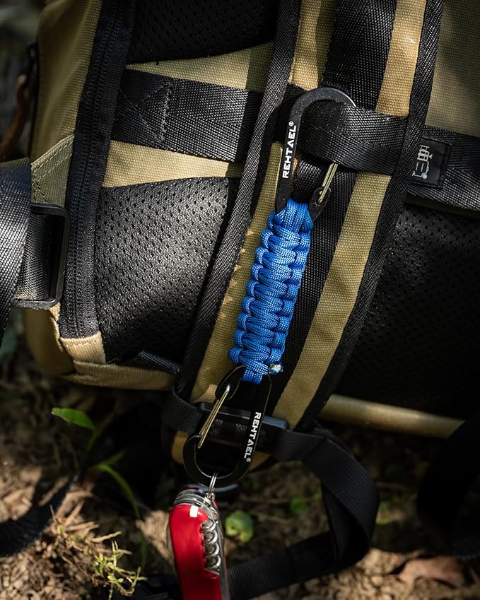 Paracord Braided Carabiner Keychain Lanyard Strap, Hanger Stroller Hook w/2 Carabiner Clips for Water Bottle Backpack