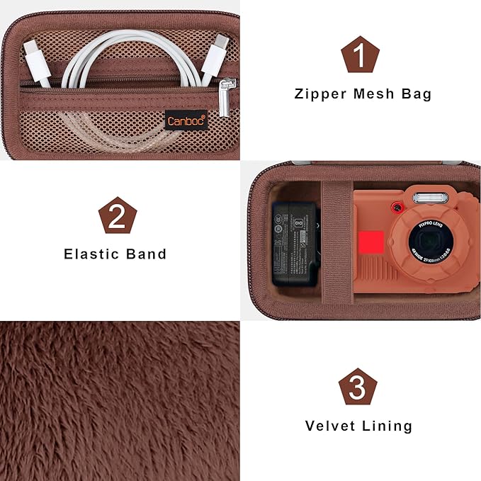 Canboc Carrying Case for Kodak PIXPRO WPZ2 Rugged Waterproof Digital Camera, Underwater Photography Camera Bag, Mesh Pocket fits USB Cable, Battery, Adapter, Brown (Case Only)