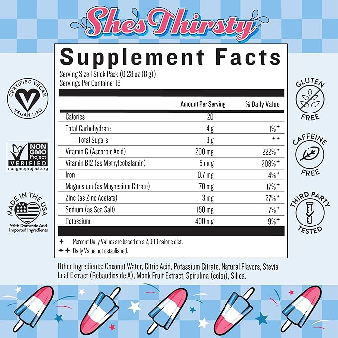 Legendairy Milk She’s Thirsty Retro Pop, No Sugar Added Electrolytes Powder Packets–Coconut Water Mix for Women, Instant Hydration Packets, Immune Support, Pregnancy Safe, 18 Ct