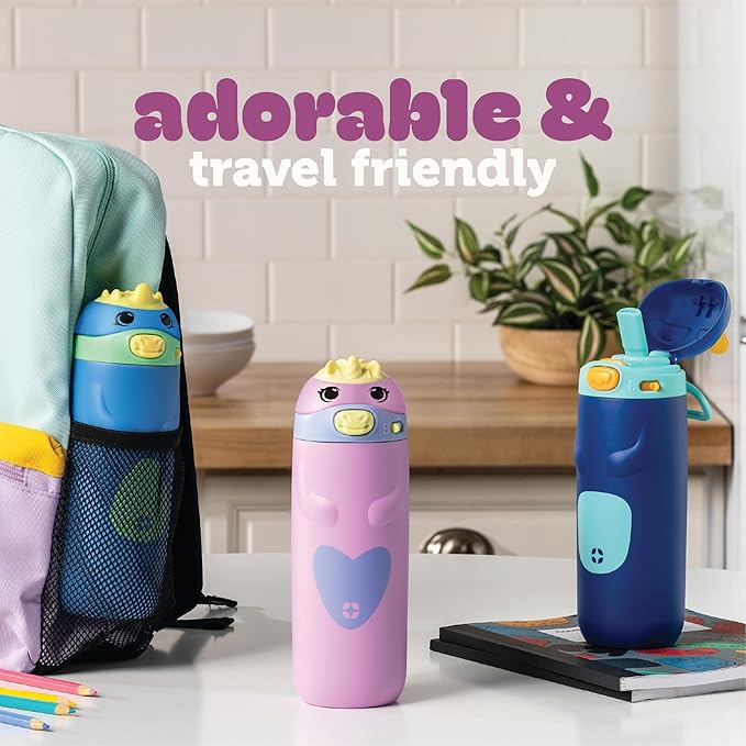 Ello Ellies 12oz Vacuum Insulated Stainless Steel Kids Water Bottle with Straw and Built-in Carrying Handle and Leak-Proof Locking Lid for School Backpack, Lunchbox and Outdoor Sports, Lamb Princess