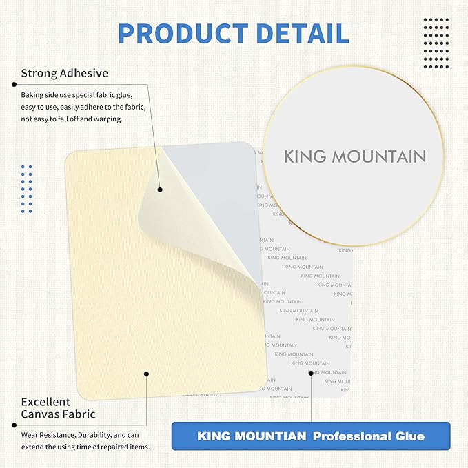 KING MOUNTAIN Canvas Repair Patch 9 x11 Inch 2 Pcs Self-Adhesive Waterproof Fabric Patch for Sofas, Tents, Furniture,Tote Bags, Car Seats (Beige1.0)