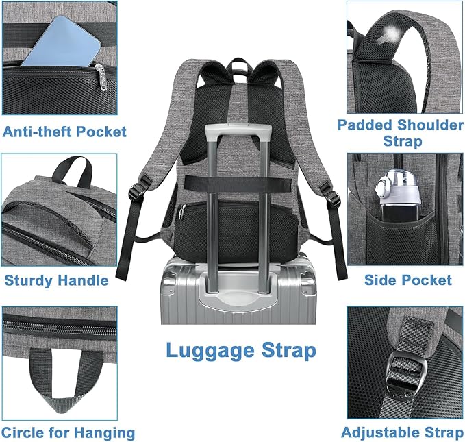 MATEIN Work Backpack for Men, Large Anti Theft Lunch Backpack with Laptop Compartment, TSA Friendly Travel Carry On Flight Approved, Lightweight College Bag for Camping Hiking, Grey