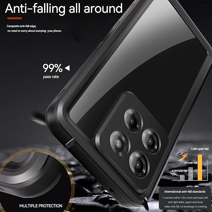 Lunivop Compatible with Motorola Moto G Stylus 5G 2025 Case 6.7'' Waterproof Dustproof IP68 Underwater Diving Clear Built-in Screen Protection Lanyard 【Military Grade Full Body】 for Moto G Stylus 5G