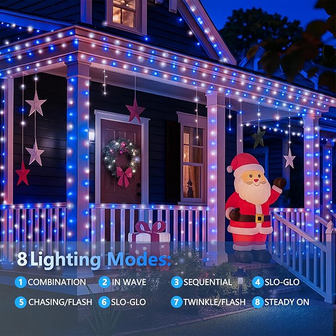 Extra-Long 144FT Solar String Lights for Outside, 2 Pack 400LED Solar Fairy Lights Outdoor Waterproof, Copper Wire with 8 Modes Solar Powered Twinkle Lights for Tree Party Xmas Decor (Blue and White)