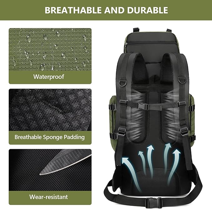 90L Hiking Backpack, Waterproof Camping Bag with Rain Cover, Lightweight Backpacking Back Pack