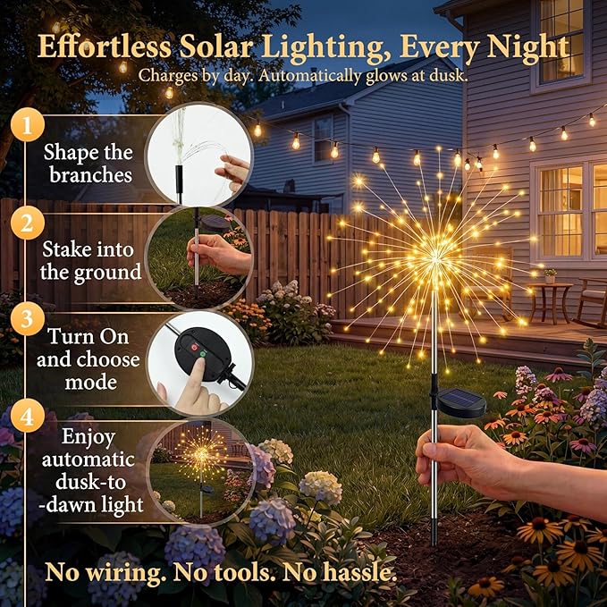 Solar Firework Lights, 10 Pack 120 LEDs 8 Lighting Modes Twinkle Solar Garden Lights Outdoor Waterproof for Yard Patio Walkway Pathway Party Wedding Balcony Decorative - Gifts for Women Mom