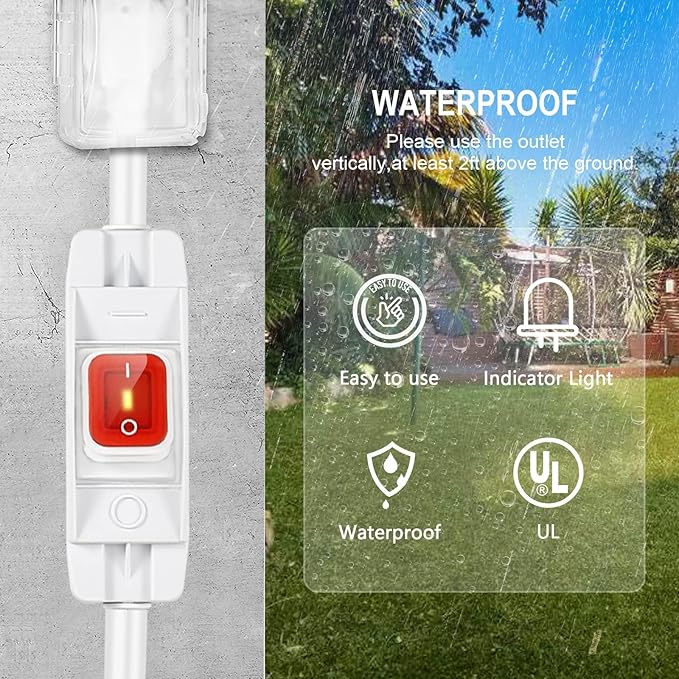 Extension Cord with Switch On/Off Waterproof Switch 35Ft No Plugging and Unplugging Invintage Stereo Devices Without Built-in Power Switch(35 FT, White)