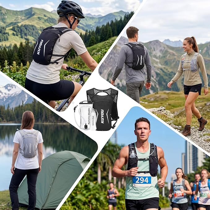 KUYOU Running Vest for Women & Men, Lightweight Hydration Backpack with 2L Water Bladder, Water Backpack for Trail Running, Hiking, Cycling & Marathon