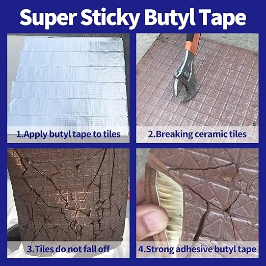 ADHES Butyl Tape Waterproof Tape Aluminum Foil Tape Sealan Tape 6in x 16ft, for RV Repair, Window, Boat and Pipe Sealing, Glass & EDPM Rubber Roof Patching(Model:RAY100-2,Glue Color:Grey)