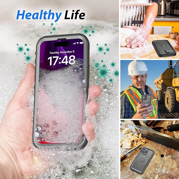 SPORTLINK for iPhone 15 Pro Max Case - IP68 Waterproof Military Protective Full Body Heavy Duty Shockproof 360 Sealed Dustproof with Camera Screen Protector Cover for i Phone 15 Pro Max 6.7" Mag/Black