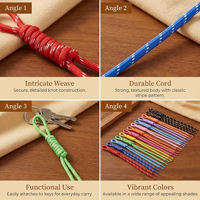 Paracord Keychain Paracord Bag Charm 12pcs Braided Nylon Rope Keychain Cord for Bag Purse Backpack Handbag