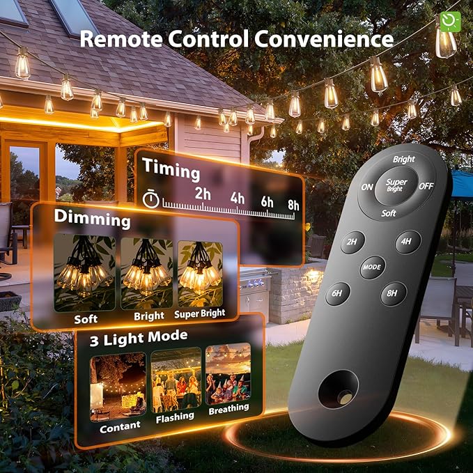 KYY 102FT(96+6) Solar String Lights Outdoor with USB Port Remote Control, LED Waterproof Solar Powered Patio with 32 Sockets, Heavy-Duty and UL Listed Porch Market Lights