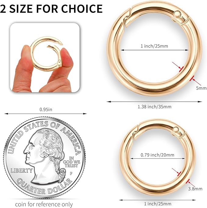 Gkeygo Key Ring Clip, 4/5 Inch Keychain Rings, 8 Pack Round Carabiner Clip for Keys, Buckle, Bags, Purses - Key Chain Hooks Replacement Keychains Lanyard DIY Crafts - Gold, Silver