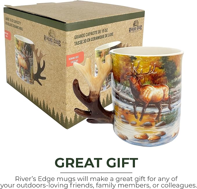 Rivers Edge Products 3D Ceramic Coffee Mug with Handle, 15 Ounces, Espresso Cups and Coffee Cups Ceramic, Perfect for Coffee, Expresso, Latte, or Tea