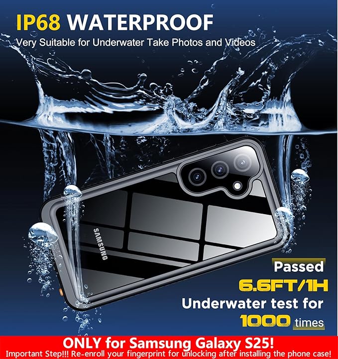 SPIDERCASE Only Designed for Samsung Galaxy S25 Case Waterproof,Built-in [ Screen + Camera Lens Protector][IP68 Underwater] Full Protection Heavy Duty Shockproof Anti-Scratched Phone Case,Black