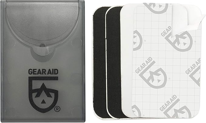 GEAR AID Tenacious Tape Mini Patches with Peel-and-Stick Adhesive to Fix Holes and Tears in Winter Gear, Down Puffer Jackets, Sleeping Bags, Tents, and Rain Gear, Black and Clear, 1 Pack