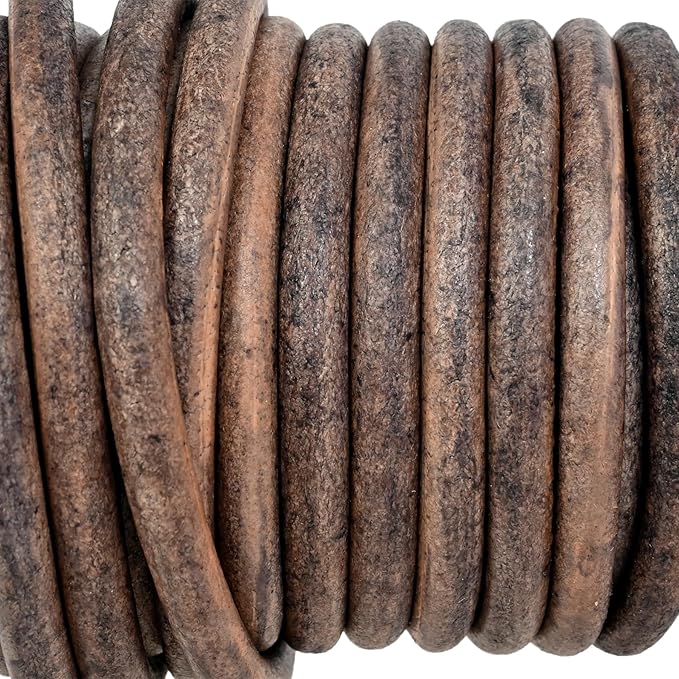 GENIQUE Real/Genuine Round Leather String Cord for Necklace, Bracelets, Jewellery, Braiding (Grey Distressed, 5mm)