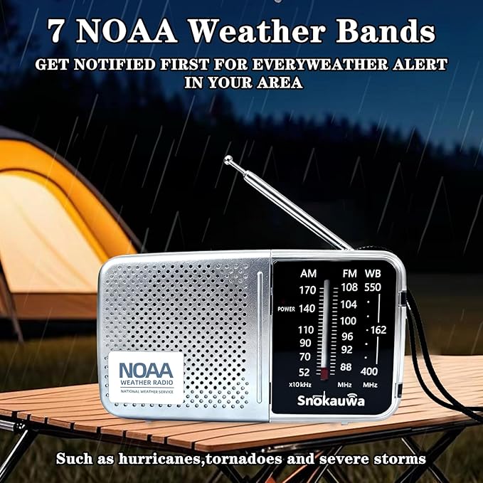 Portable AM FM Transistor Radio Battery Operated, NOAA Weather Radio with Loud Speaker, Headphone Jack, 2 AA Batteries, Excellent Reception, for Everyday Carry Essential, Travel, Storms