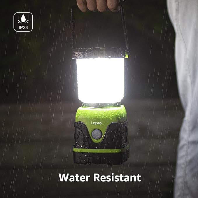 Lepro 1500LM Battery Powered LED Camping Lantern, Waterproof Tent Light with 4 Light Modes, Camping Essentials, Portable Lantern Flashlight for Camping, Emergency Light, Power Outage, Not Rechargeable
