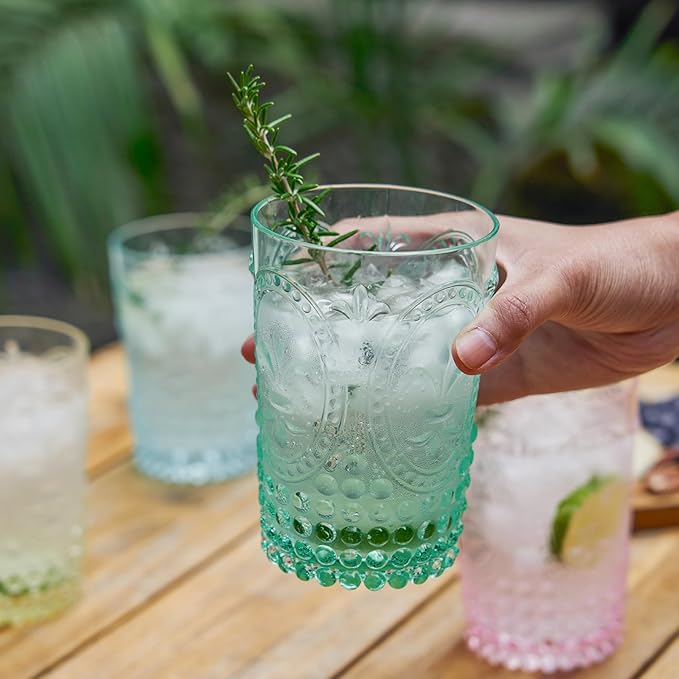 Twine Embossed Acrylic Colorful Drinking Glasses, Durable Shatterproof Tumblers for Cocktails, Wine, Juice, Water, Perfect for Outdoor Parties, BBQs, Poolside & Patio, 10.5 oz, Set of 4, Assorted