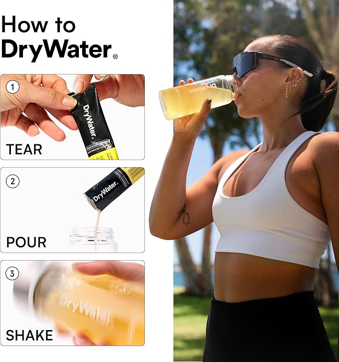 DryWater Electrolyte Powder Packets, Lemon Lime - Hydration Packets Drink Mix with Zero Added Sugar for Rehydration & Energy - 6 Key Electrolytes, 5 Essential Vitamins & 5 Real Fruits - 12 Pack