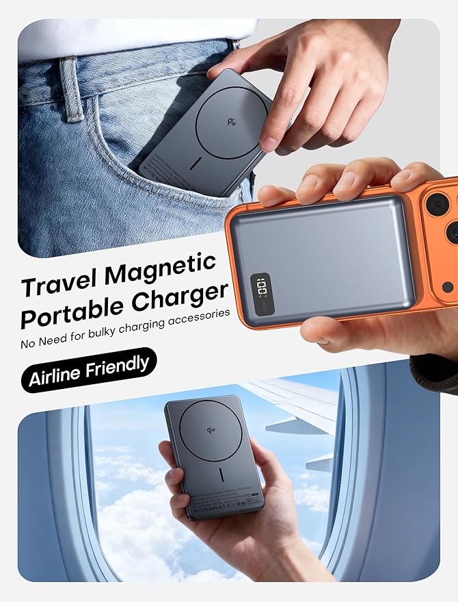 Enyneo Mag.Safe Portable Charger, 10000mAh Battery Pack - Qi2 Certified, 22.5W Fast Charging Wireless Magnetic Power Bank for iPhone 17/ Air/ 16/15/14/13/12 Series, Travel Camping Essential-Grey