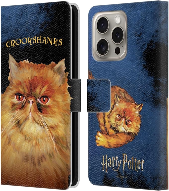 Head Case Designs Officially Licensed Harry Potter Crookshanks Prisoner of Azkaban II Leather Wallet Case Compatible with Apple iPhone 16 Pro