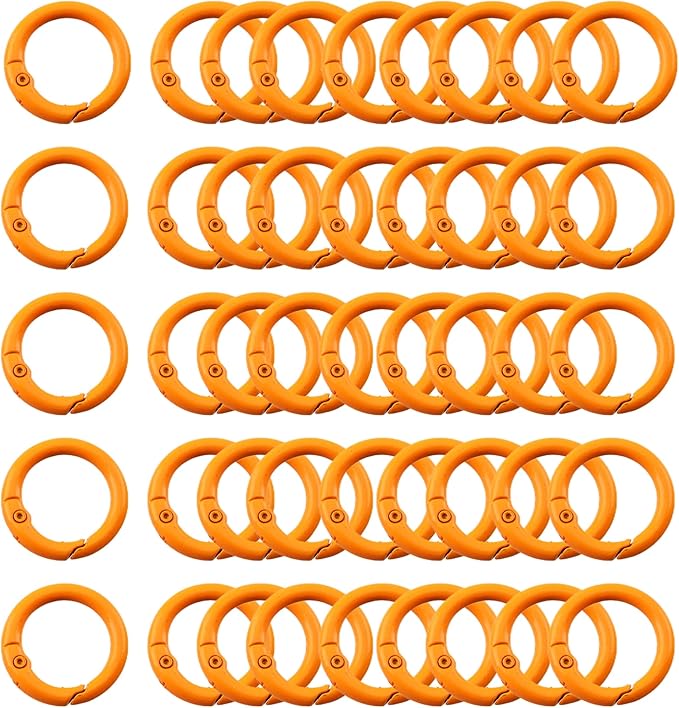 Carabiner Clip 48Pcs Orange Metal Key Ring Clip Circle Keychain Rings Bulk Spring O Ring Round Cute Carabiner Spring Snap Hook Key Chain Clips for DIY Keychain Bag Charm Handbag Purse Dog
